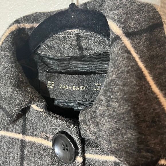 Zara Basic Wool Blend Plaid Pea Coat Size XS - Picture 3 of 11